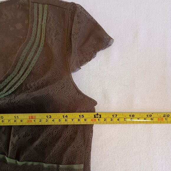 Women's Y2K Whimsigoth Boho Fairygrunge Babydoll Top Brown Green Mesh Size Small - Picture 6 of 8